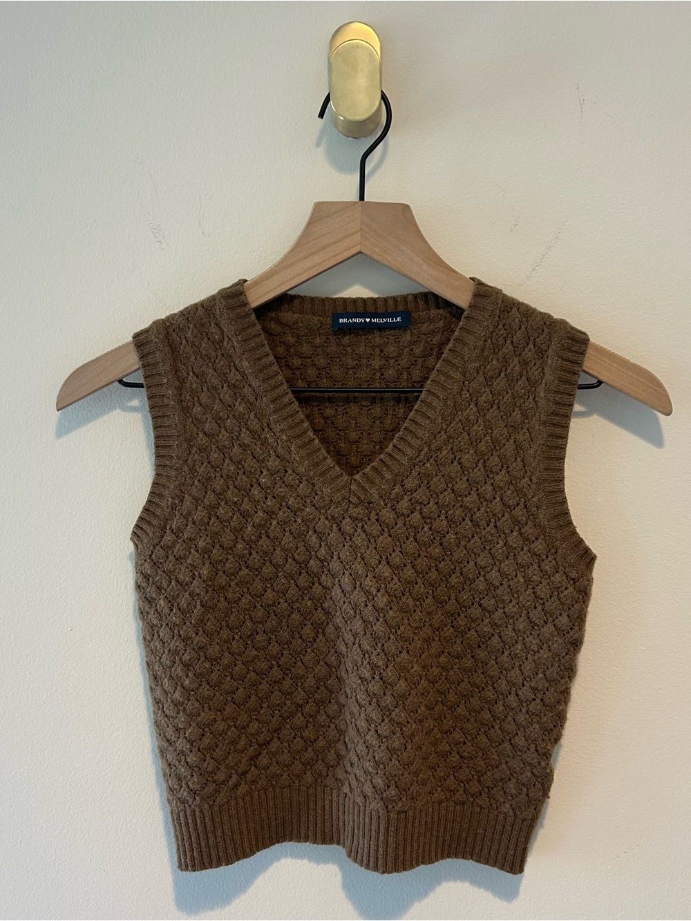 Brandy Melville Winnie Brown Sweater Vest Knit V-neck One Size